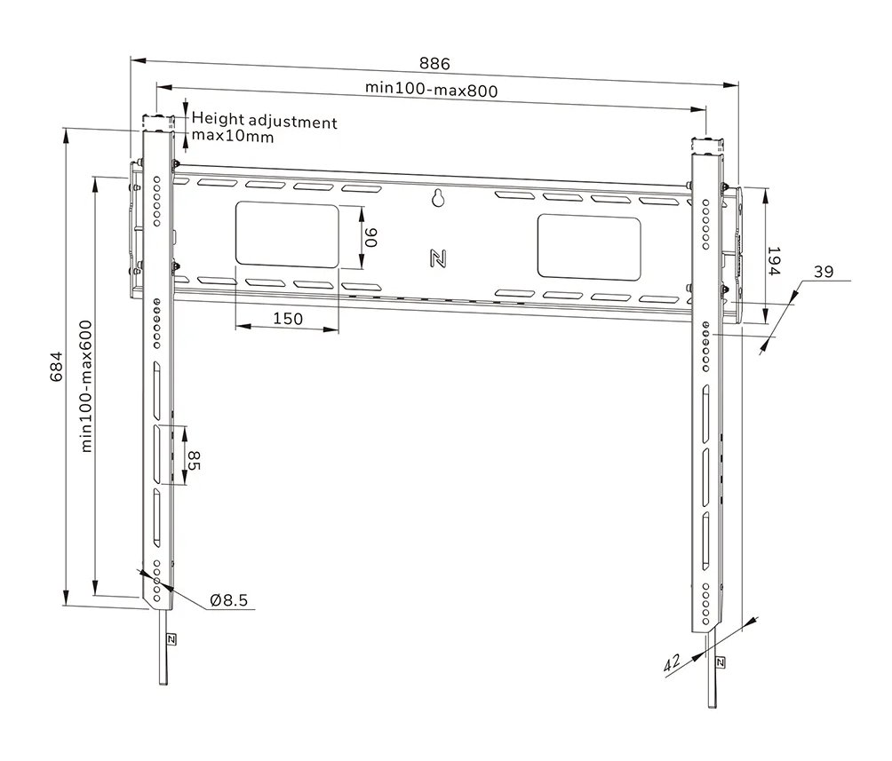 Neomounts WL30-750BL18 Neomounts LEVEL-750 Wall Mount (XL, 125 kg, kickstand, lockable, connectable, VESA 800x600)