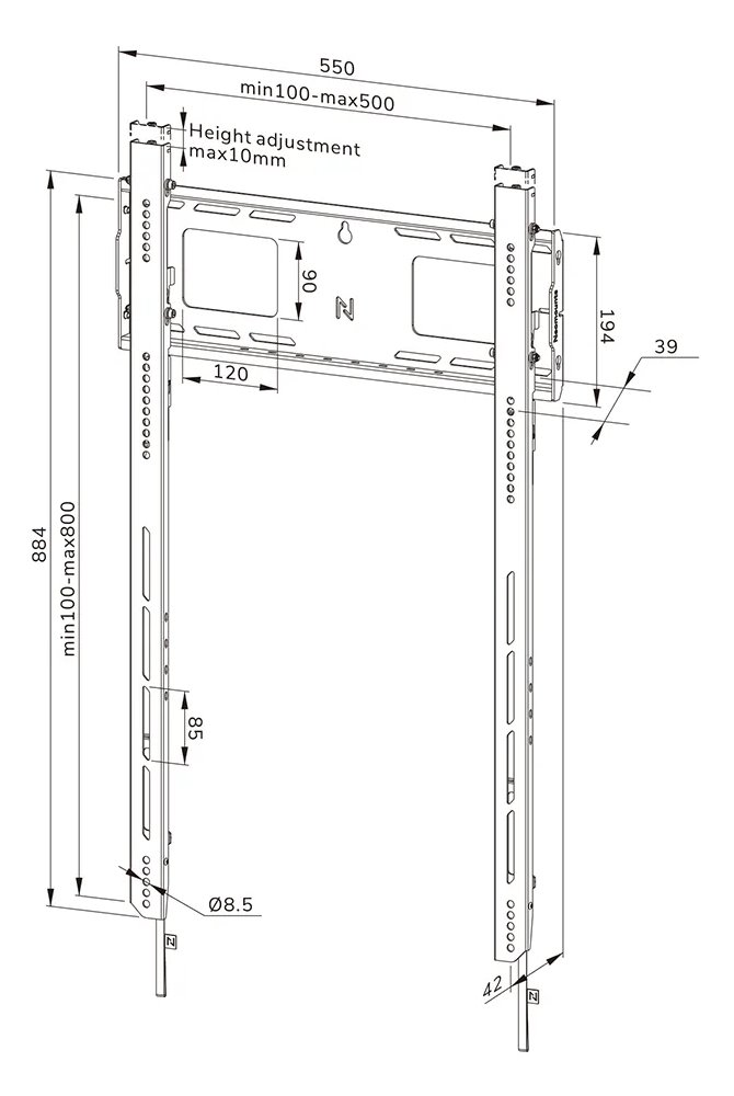 Neomounts WL30-750BL18P Neomounts LEVEL-750 Wall Mount (XL, 100 kg,portrait,kickstand, lockable,connectable,VESA 500x800