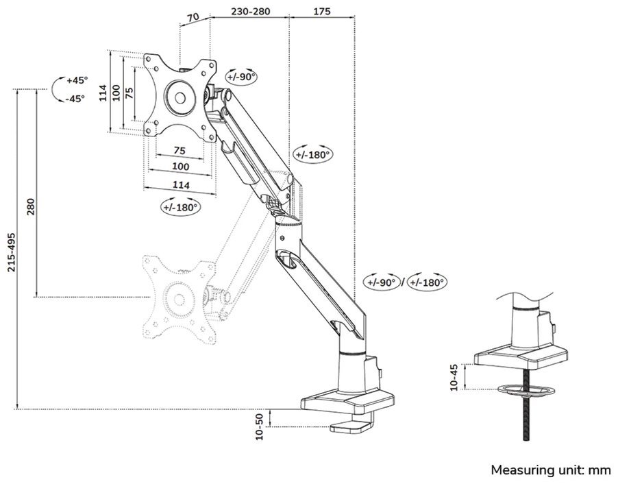 Neomounts  DS70-250BL1 NEXT Slim Desk Mount, single display (topfix clamp/grommet), black