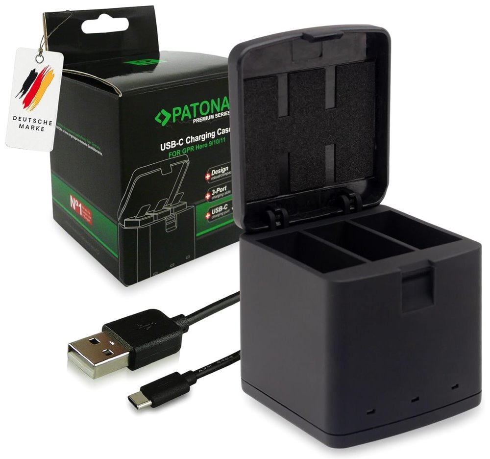 PATONA nabíječka pro digitální kameru Triple GoPro Hero 9/Hero 10/Hero 11/Hero 12/ 3x baterie 1730mAh Enduro