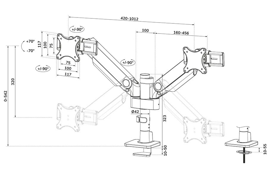 Neomounts DS65S-950BL2 Neomounts NEXT One SL Desk Mount, double display, sliding VESA (topfix clamp/grommet), black
