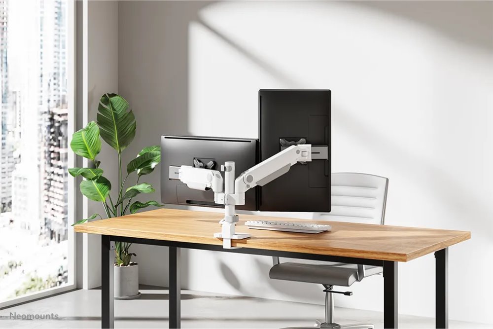 Neomounts DS65S-950WH2  Neomounts NEXT One SL Desk Mount, double display, sliding VESA (topfix clamp/grommet), white