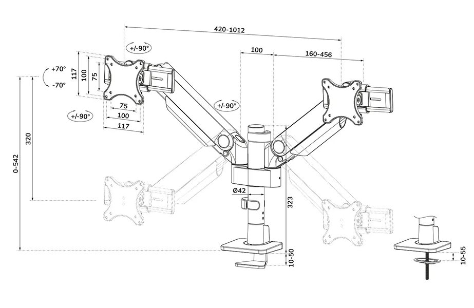 Neomounts DS65S-950WH2  Neomounts NEXT One SL Desk Mount, double display, sliding VESA (topfix clamp/grommet), white