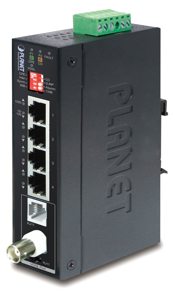 Planet IVC-234GT, VDSL2 průmyslový ethernet konvertor, 4x 1000Base-T, profil 17a/30a, G.993.5 G.Vectoring, G.INP