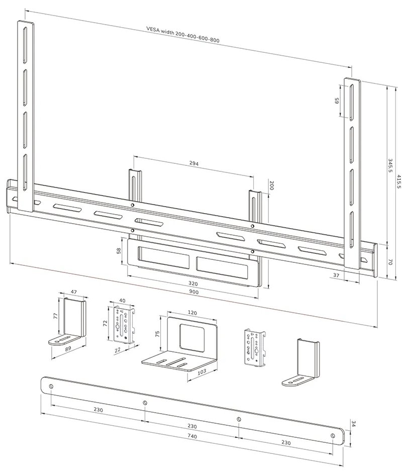 Neomounts AV2-500WH Neomounts Universal Video bar-, Sound bar & Cam mount, for Jabra, Poly,Neat, Logitech,Yealink, Cisco
