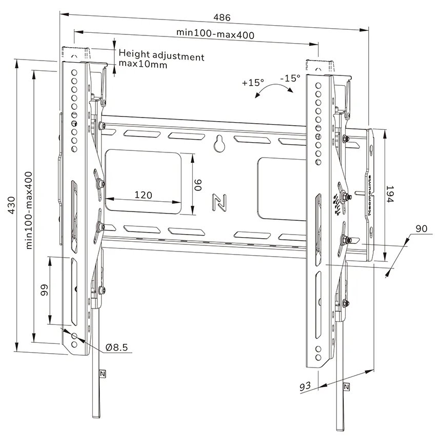 Neomounts WL35-750BL14 Neomounts LEVEL-750 Wall Mount (XL, 100 kg, tiltable, tilt guard, connectable, VESA 400x400)