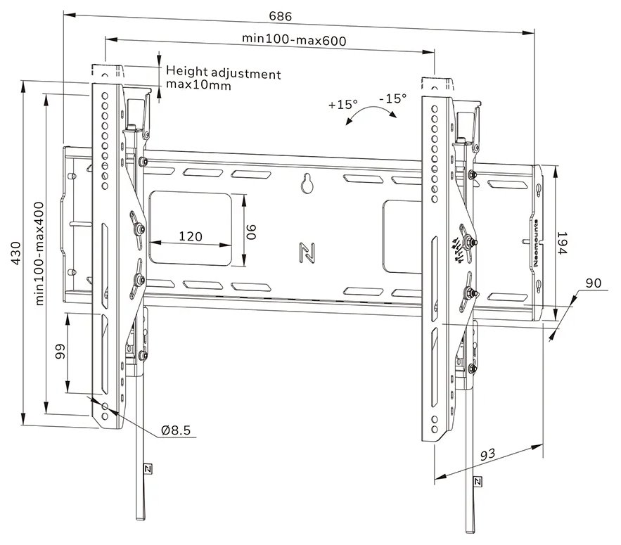 Neomounts WL35-750BL16 Neomounts LEVEL-750 Wall Mount (XL, 125 kg, tiltable, tilt guard, connectable, VESA 600x400)