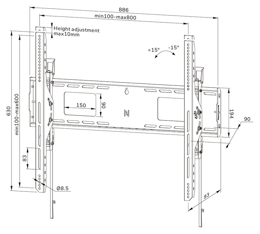 Neomounts WL35-750BL18 Neomounts LEVEL-750 Wall Mount (XL, 125 kg, tiltable, tilt guard, connectable, VESA 800x600)