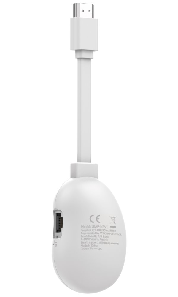 STRONG 4K Google TV stick LEAP-NEVE/ 4K Ultra HD/ H.265/ HDMI/ Wi-Fi 6/ Chromecast/ NETFLIX/ Disney+/ Google TV/ bílý