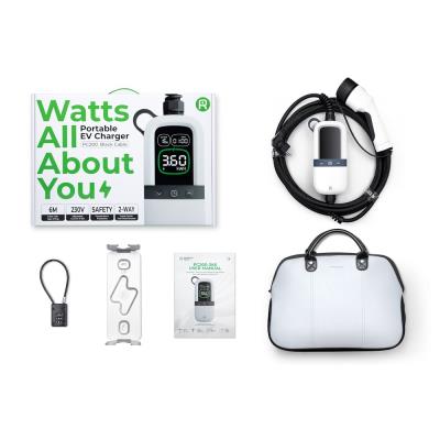 EVSE AC přenosná, jednofázová nabíječka pro elektromobily, pro domácnosti, 3.6kW, 6m kabel s konektorem T2