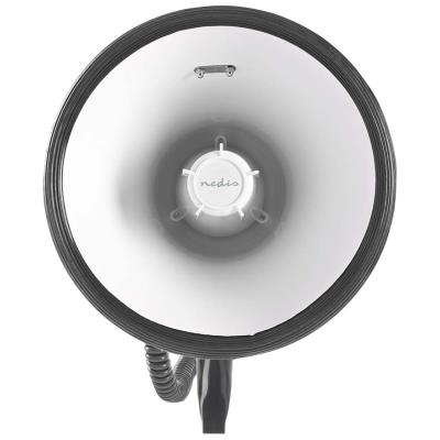 NEDIS megafon/ BT/ rozsah 1500m/ hlasitost 120dB/ odnímatelný mikrofon/ vestavěná siréna/ ramenní popruh/ černo-bílý