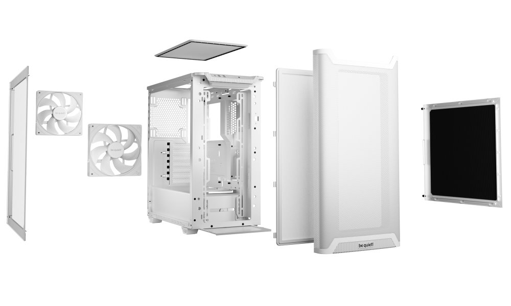 Be quiet! skříň PURE BASE 501 Airflow Window ATX / 2x140mm fan / USB-C / perforovaný přední panel / tvrzené sklo bílá