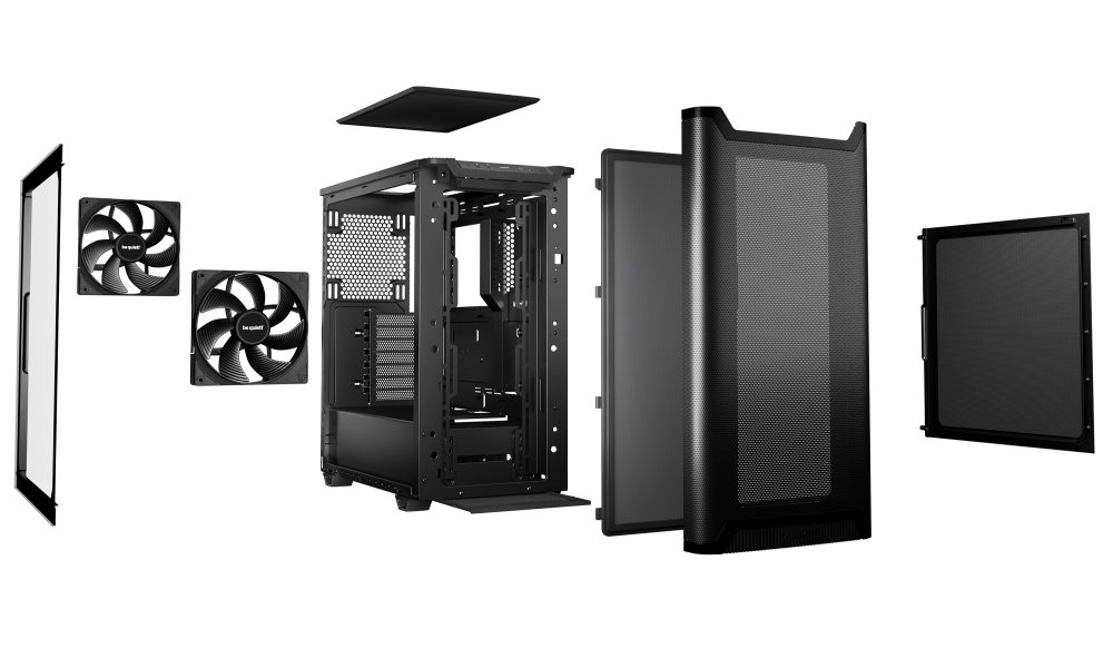 Be quiet! skříň PURE BASE 501 Airflow Window / ATX / 2x140mm fan / USB-C / perforovaný přední panel / tvrzené sklo černá