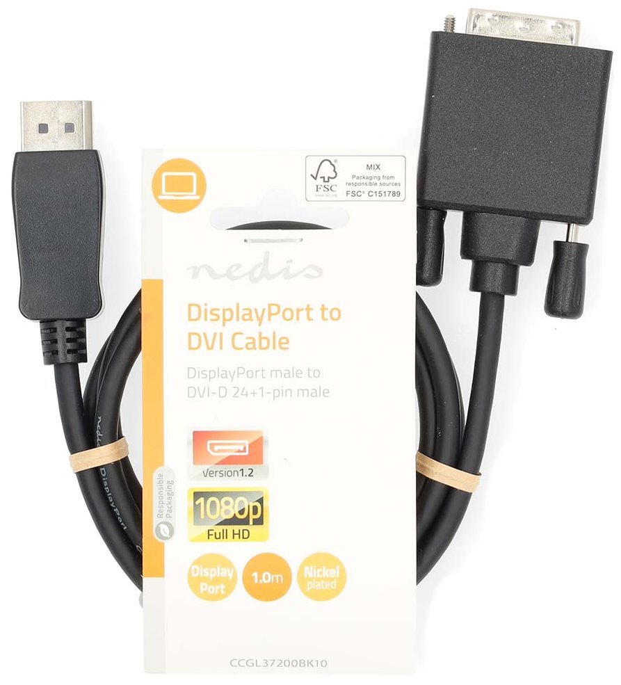 NEDIS kabel DisplayPort - DVI/ zástrčka DisplayPort - 24+1pinová zástrčka DVI-D/ černý/ bulk/ 2m
