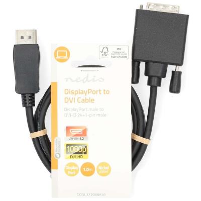 NEDIS kabel DisplayPort - DVI/ zástrčka DisplayPort - 24+1pinová zástrčka DVI-D/ černý/ bulk/ 2m