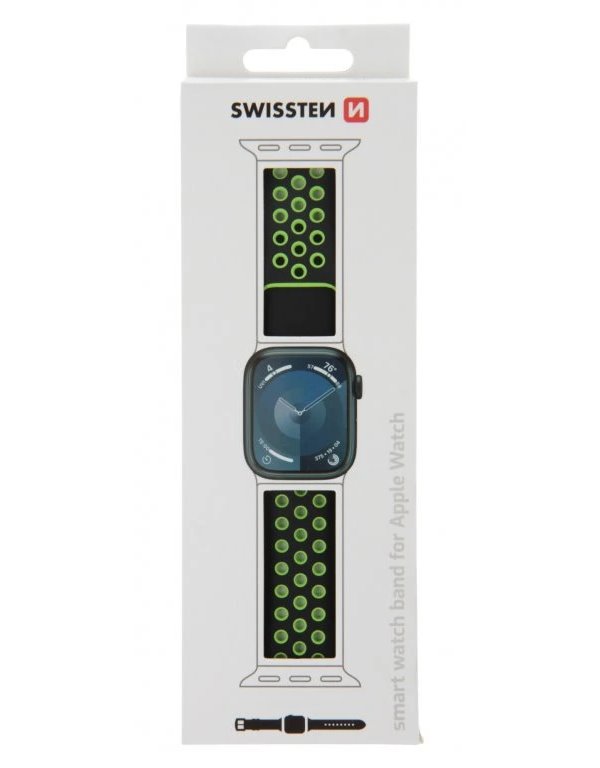 Swissten řemínek pro apple watch silikonový - sport 42 / 44 / 45 / 49 mm černo/zelený