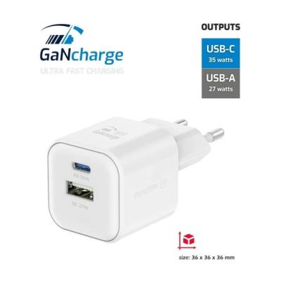 Swissten síťový adaptér gan 1x usb-c 35w pd + 1x usb-a 27w qc bílý
