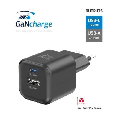 Swissten síťový adaptér gan 1x usb-c 35w pd + 1x usb-a 27w qc černý