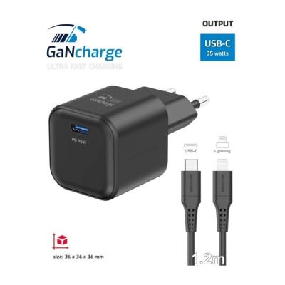 Swissten síťový adaptér gan 1x usb-c 35w power delivery černý + datový kabel usb-c/lightning 1,2 m černý