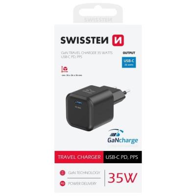 Swissten síťový adaptér gan 1x usb-c 35w power delivery černý