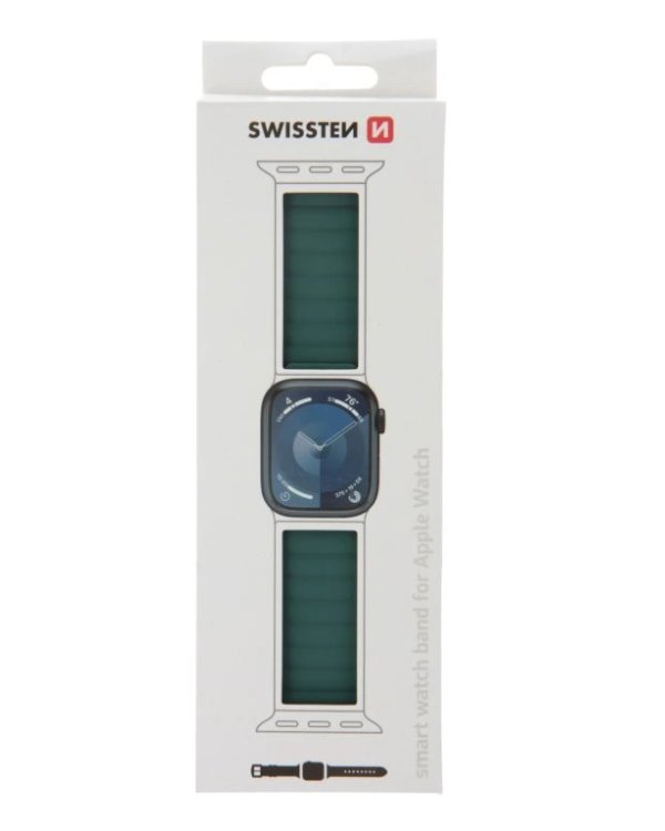Swissten řemínek pro apple watch silikonový - magnetic 42 / 44 / 45 / 49 mm zeleno/šedý