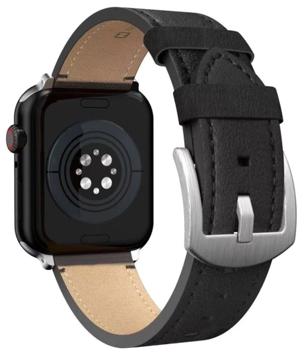 Swissten řemínek pro apple watch kožený 42 / 44 / 45 / 49 mm černý (stříbrná spona a stříbrné poutko)