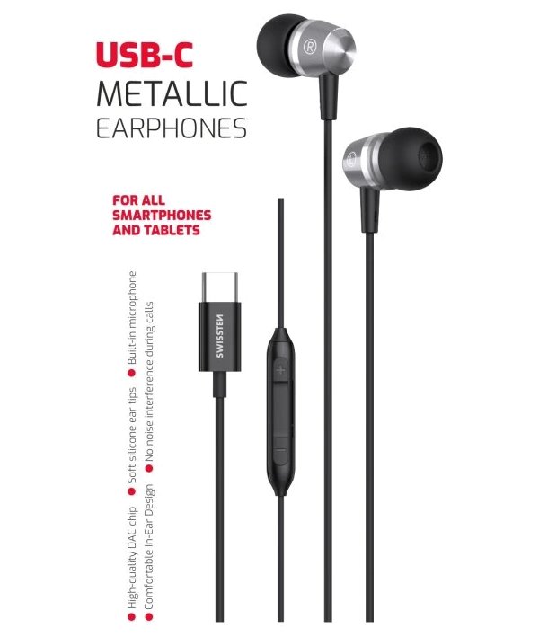 Swissten usb-c sluchátka metallic černá