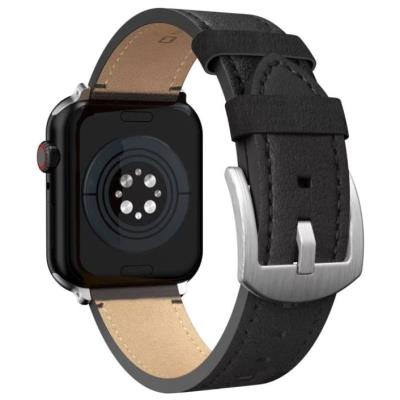 Swissten řemínek pro apple watch kožený 42 / 44 / 45 / 49 mm černý (stříbrná spona a stříbrné poutko)