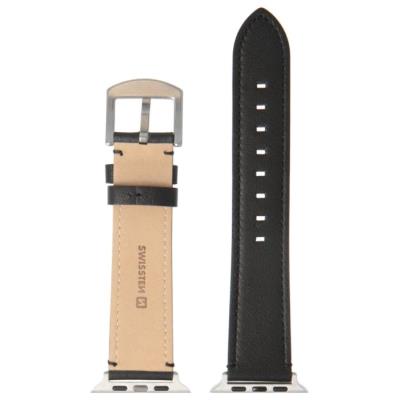 Swissten řemínek pro apple watch kožený 42 / 44 / 45 / 49 mm černý (stříbrná spona a stříbrné poutko)