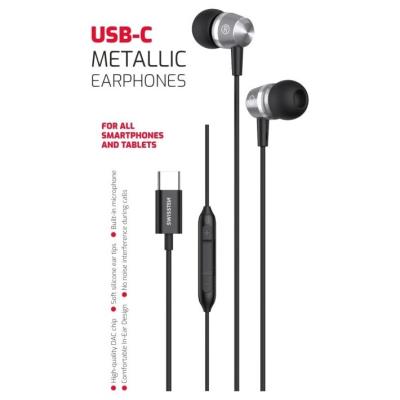 Swissten usb-c sluchátka metallic černá