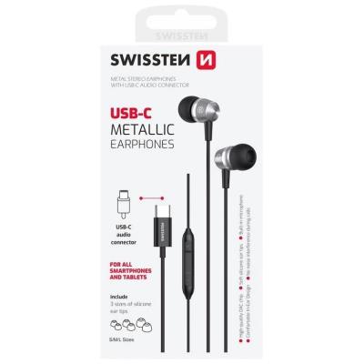 Swissten usb-c sluchátka metallic černá