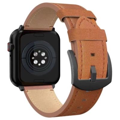 Swissten řemínek pro apple watch kožený 42 / 44 / 45 / 49 mm hnědý (černá spona a černé poutko)