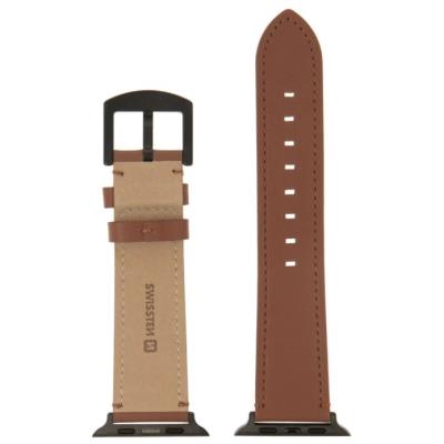 Swissten řemínek pro apple watch kožený 42 / 44 / 45 / 49 mm hnědý (černá spona a černé poutko)