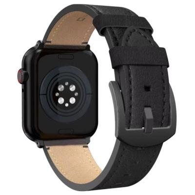 Swissten řemínek pro apple watch kožený 42 / 44 / 45 / 49 mm černý (černá spona a černé poutko)