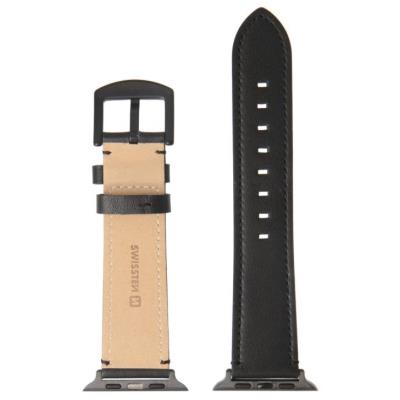 Swissten řemínek pro apple watch kožený 42 / 44 / 45 / 49 mm černý (černá spona a černé poutko)