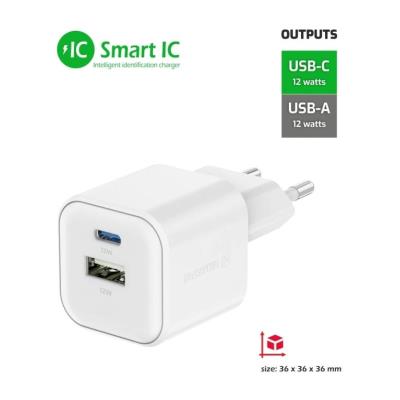 Swissten síťový adaptér 12w 1x usb-c + 1x usb-a  bílý
