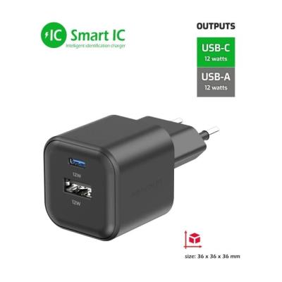 Swissten síťový adaptér 12w 1x usb-c + 1x usb-a  černý