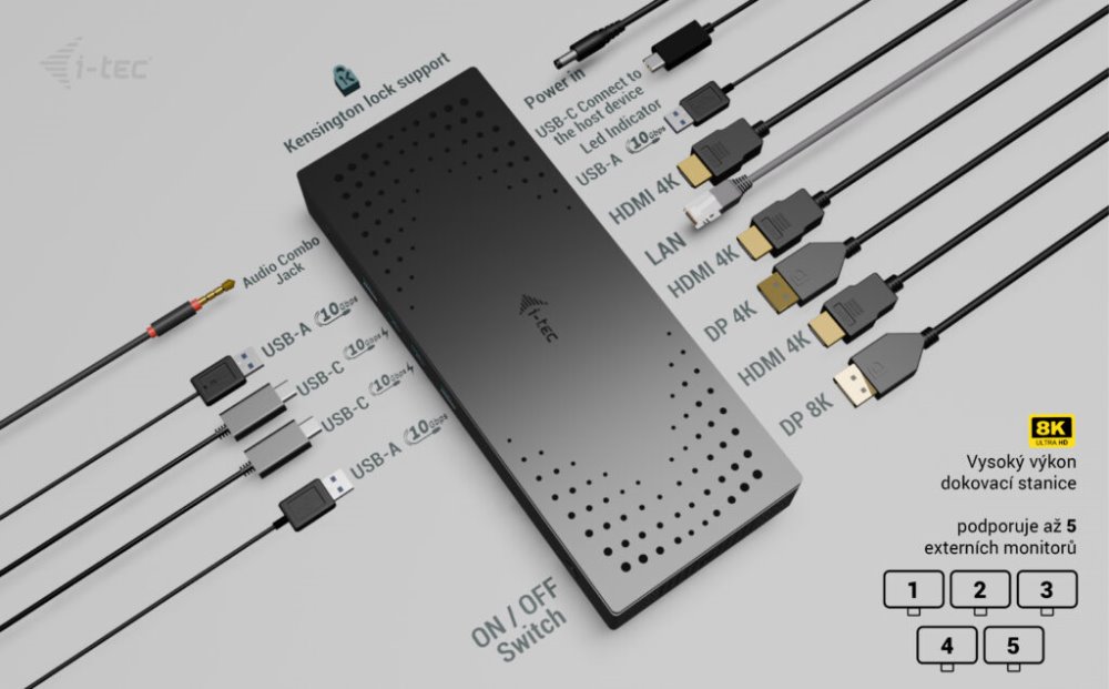 i-tec dokovací stanice Universal 5x 4K Display Docking Station, Power Delivery 100W