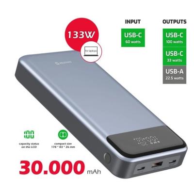 Swissten power bank 30000 mah pro notebooky 133w power delivery grey