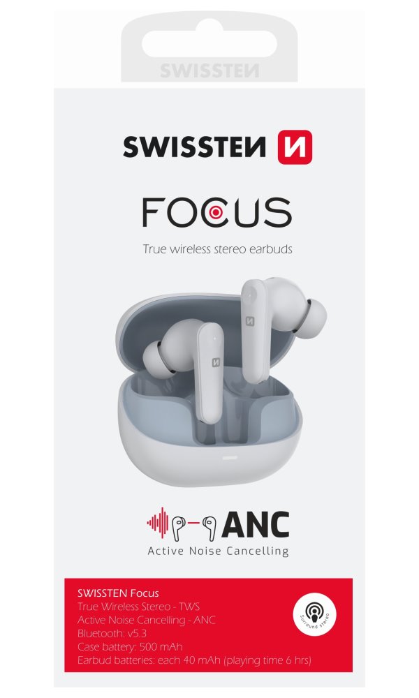 Swissten bluetooth anc sluchátka focus bílá