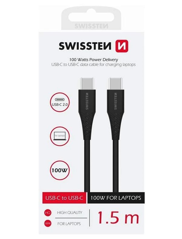 Swissten datový kabel tpe usb-c/usb-c power delivery 5a (100w) 1,5 m černý