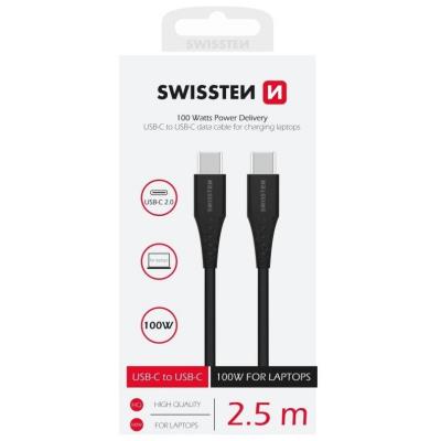 Swissten datový kabel tpe usb-c/usb-c power delivery 5a (100w) 2,5 m černý
