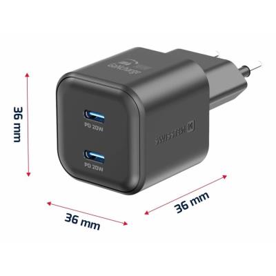 Swissten síťový adaptér gan 2x usb-c 20w power delivery černý