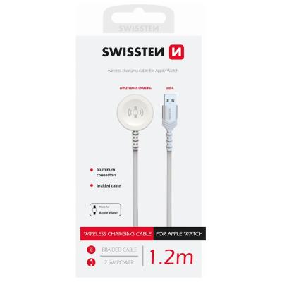 Swissten opletený magnetický kabel pro apple watch kovový, usb-a 1.2 m bílý