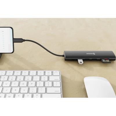 Swissten usb-c hub 7-in-1 (usb-c 100w, hdmi 4k, 1x usb-a 3.0, 2x usb-a 2.0, sd, micro sd) aluminium