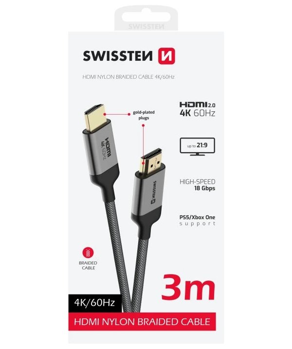 Swissten kabel hdmi na hdmi 4k 60hz 3,0 m