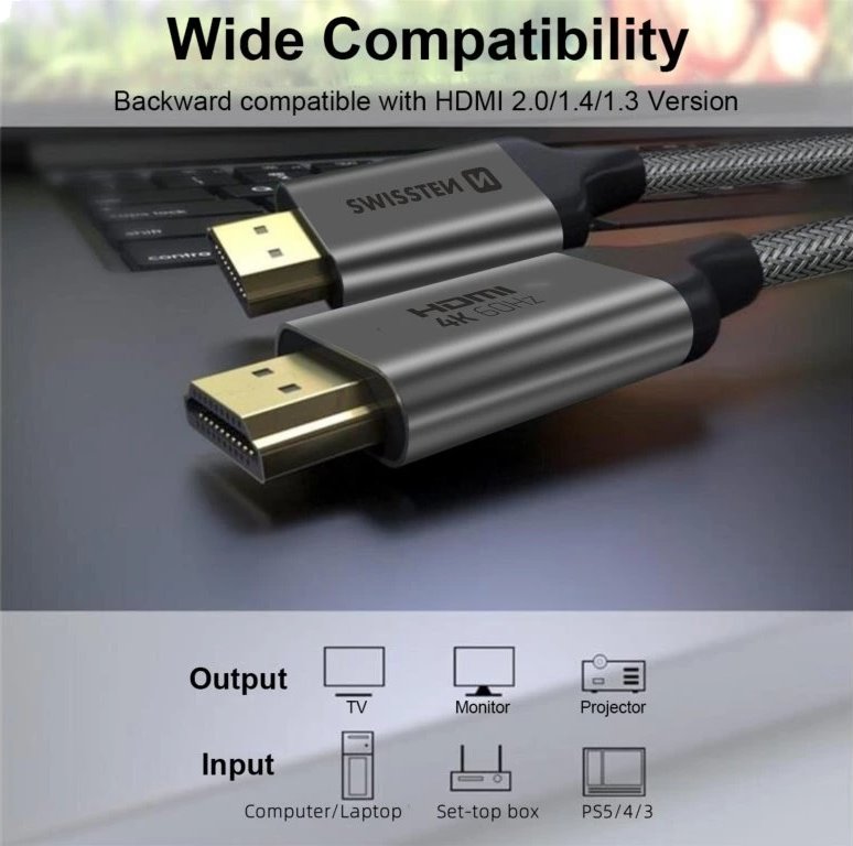Swissten kabel hdmi na hdmi 4k 60hz 1,0 m