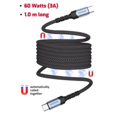 Swissten magnetický datový kabel samonavíjecí usb-c / usb-c 1 m