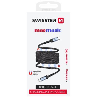 Swissten magnetický datový kabel samonavíjecí usb-c / usb-c 1 m