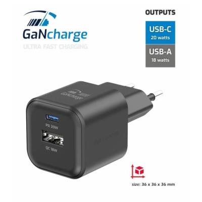 Swissten síťový adaptér gan 1x usb-c 20w pd + 1x usb-a 18w qc černý